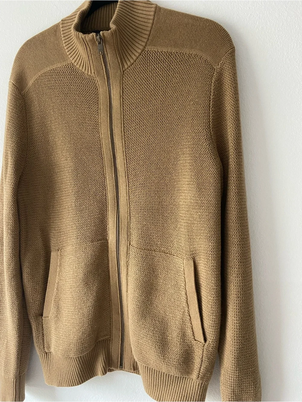Banana Republic Men's Tan Zip Front Knit Cardigan Sweater Jacket Size M